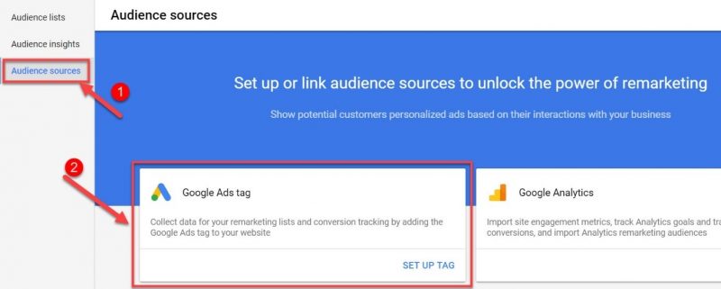 Screenshot of Google Ads audience sources