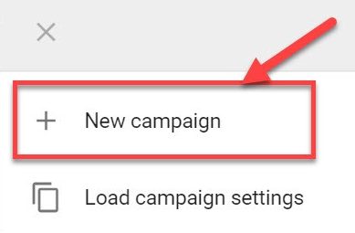 Screenshot of how to set a new campaign in Google ads