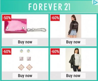 Screenshot of Forever21 retargeting ads offering discounts