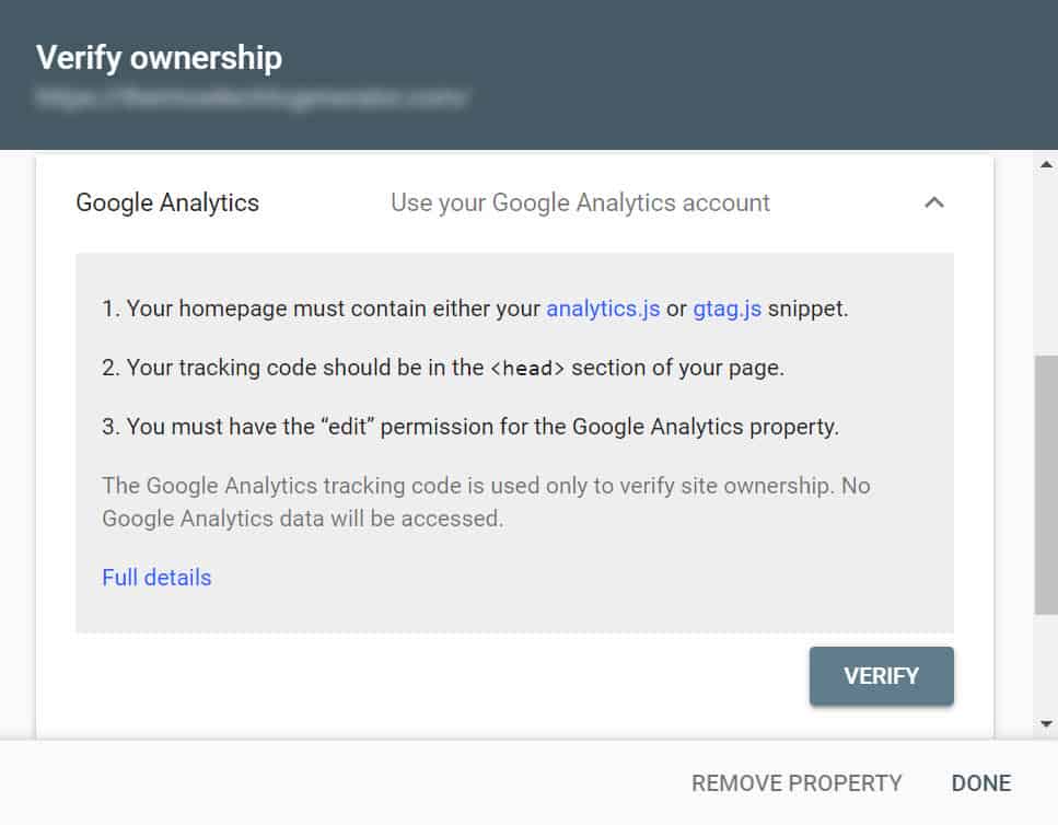 gsc verfiy with google analytics