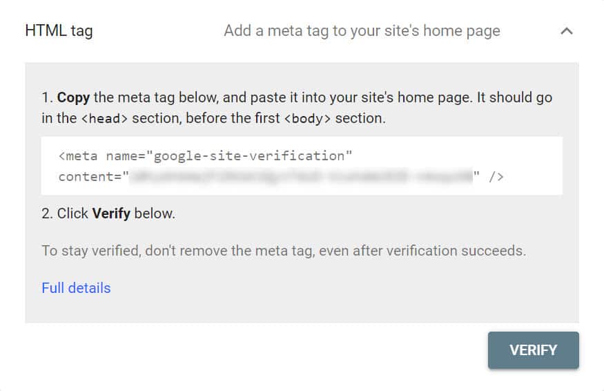 gsc verify with html tag