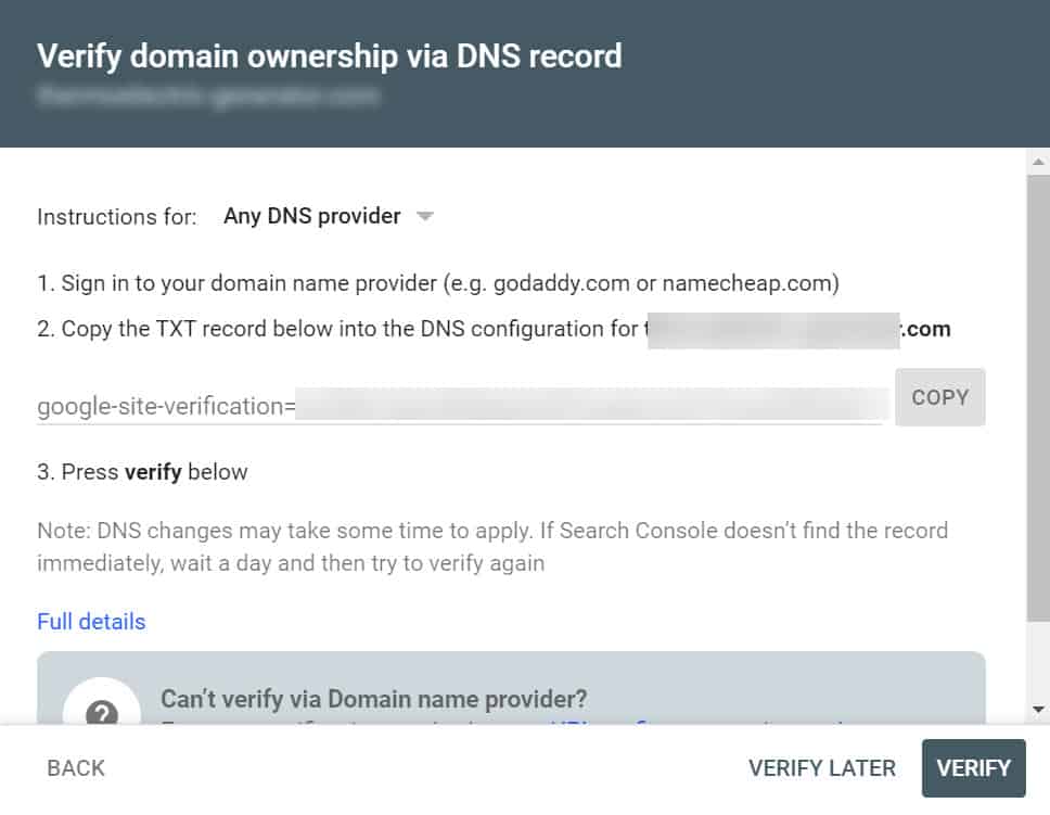 verify via dns record