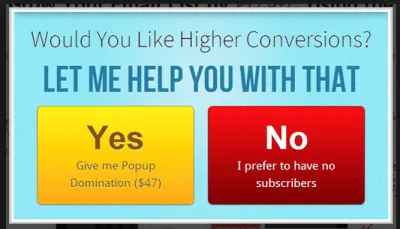 Screenshot of an aggressive pop-up form