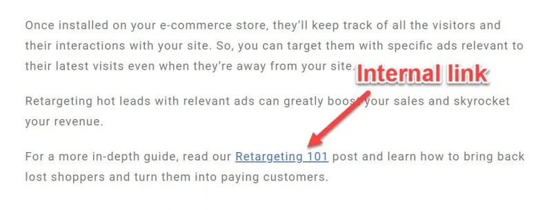 Screenshot of an internal link