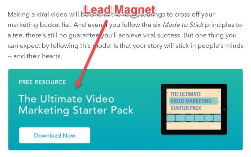 Screenshot of a lead magnet