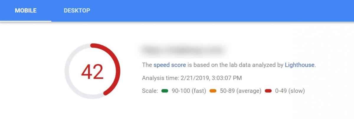 poor performance on mobile devices shown in Google Pages Speed Insights 