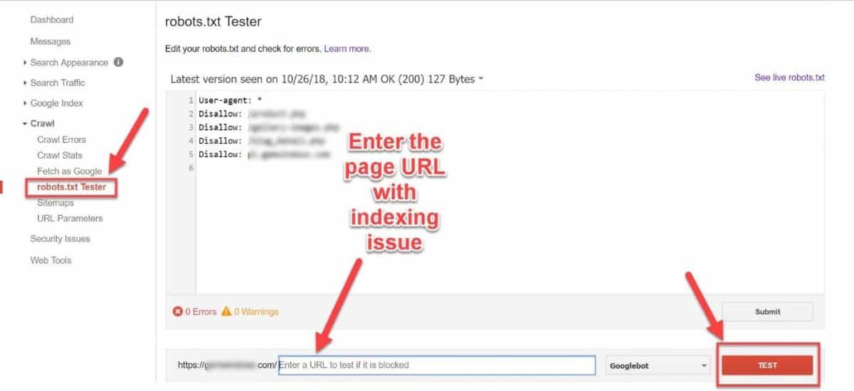 robots.txt testing tool in GSC