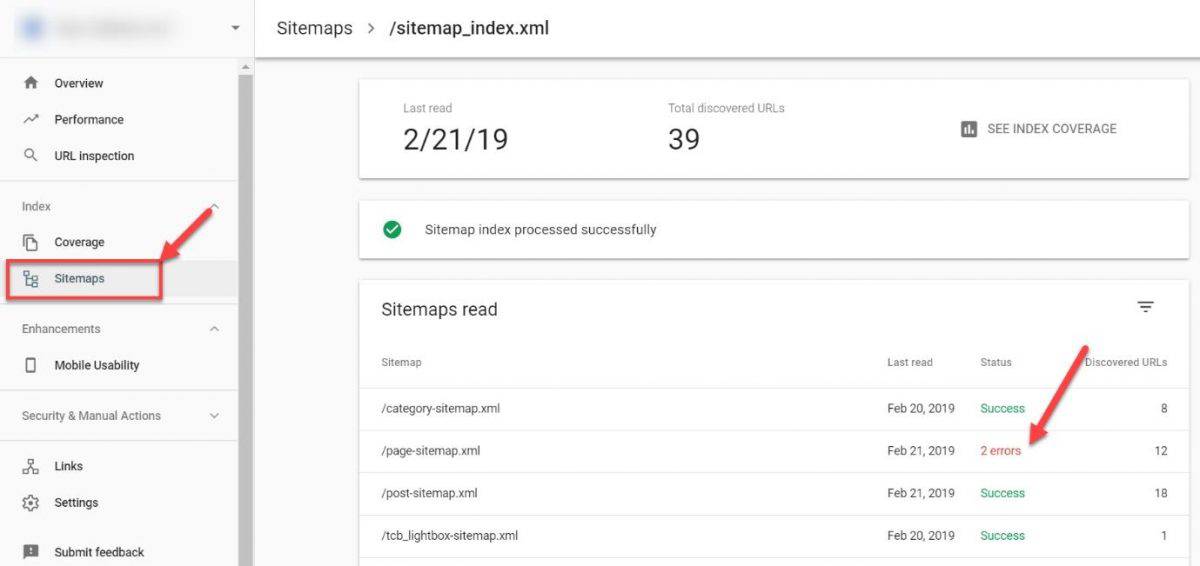 sitemaps tool in GSC