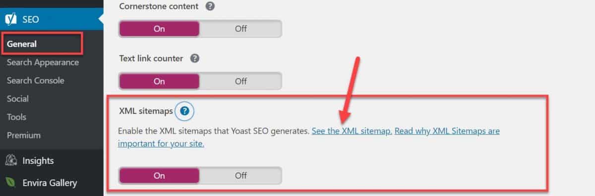 xml sitemaps in Yoast SEO plugin