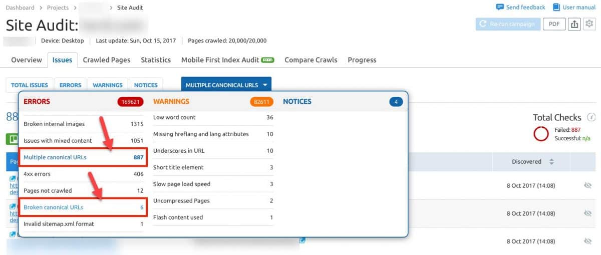 SEMRush site audit