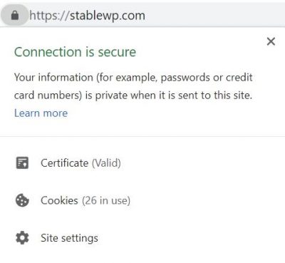 HTTPS connection is secure badge in browser