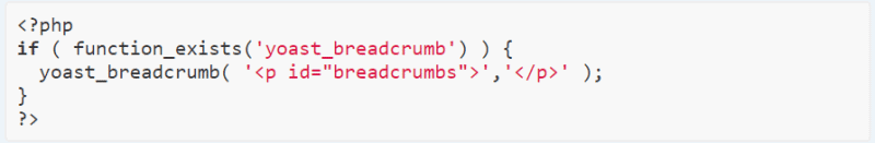 breadcrumbs code to enable in Yoast 