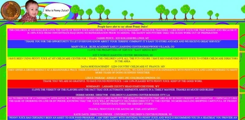 Website with poor accessibility due to rainbow colours and low contrast