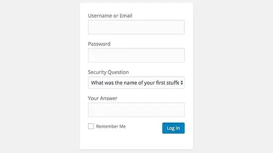 Screenshot of a security question in WordPress login