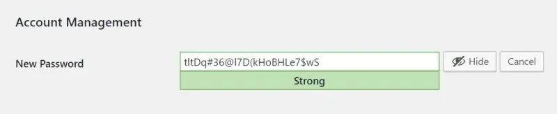 Suggested strong password in WordPress dashboard