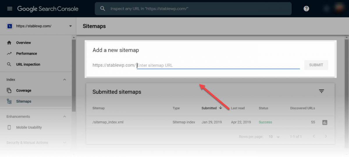 Google Search Console add new sitemap