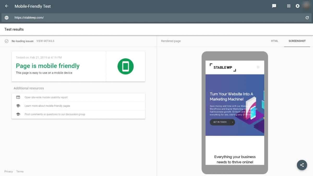 Gooogle mobile friendly test