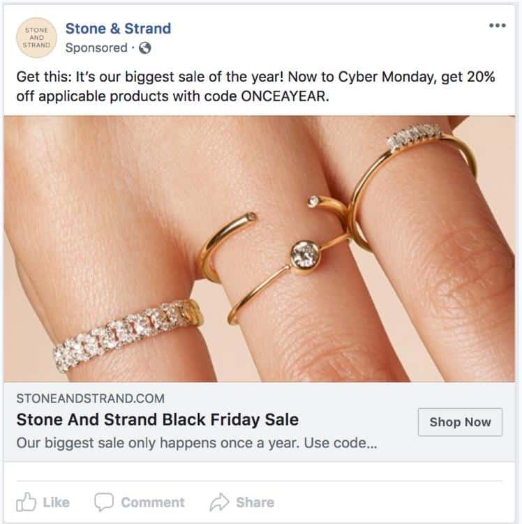 black friday facebook ad for jewelry e-commerce