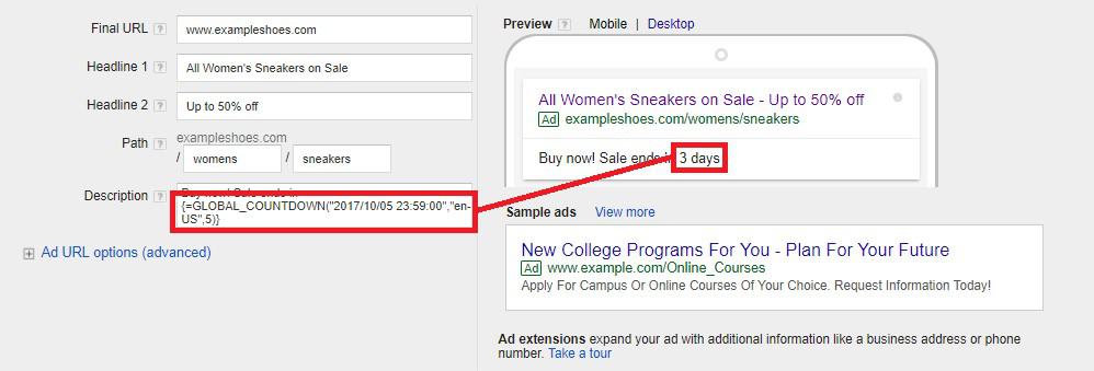 countdown timer in google ads