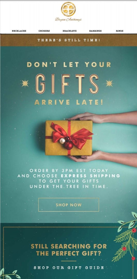 holiday promo email for last minute shoppers