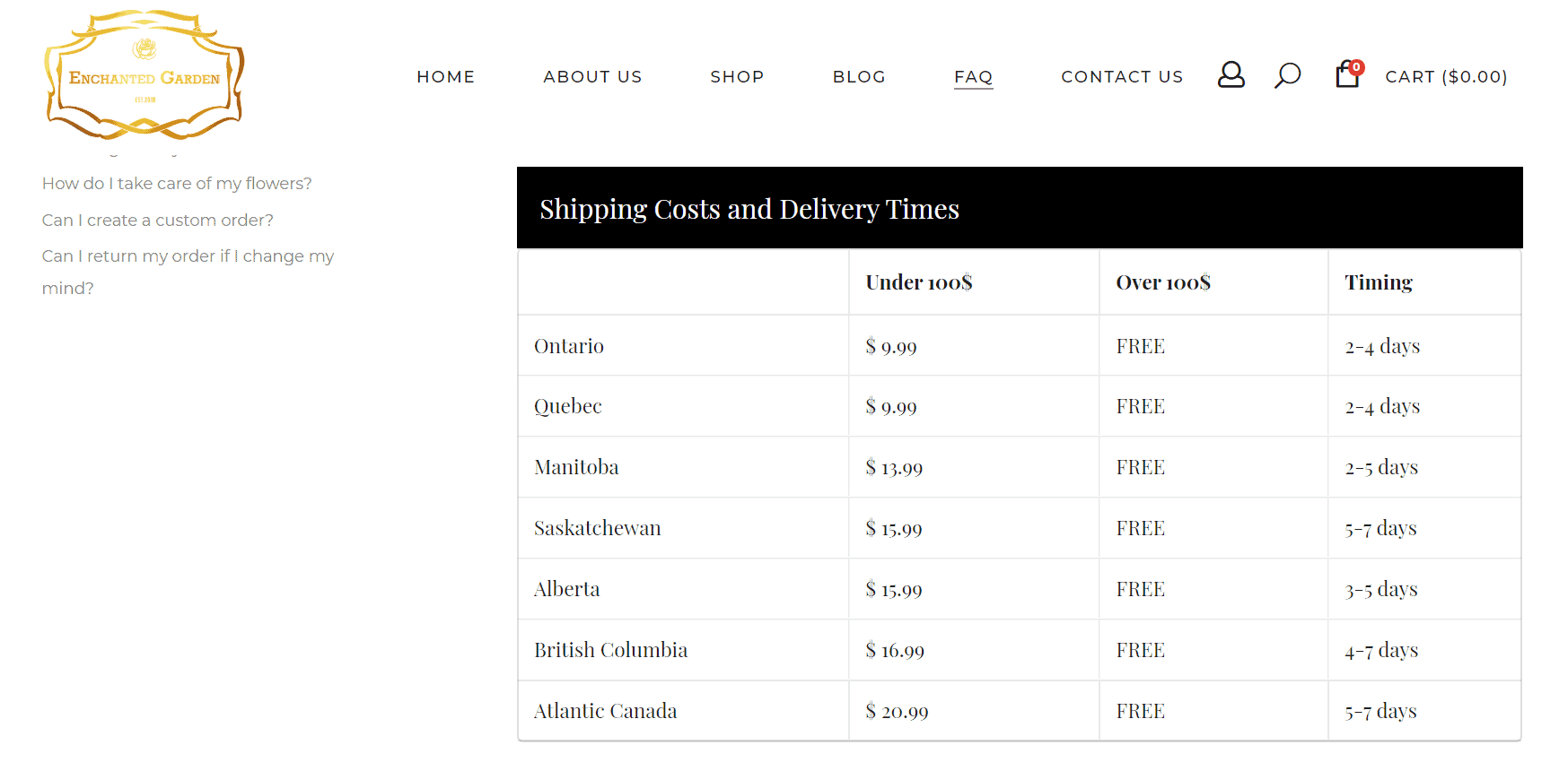 table rates on woocommerce website