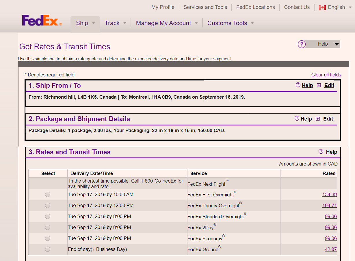 fedex estimated rates