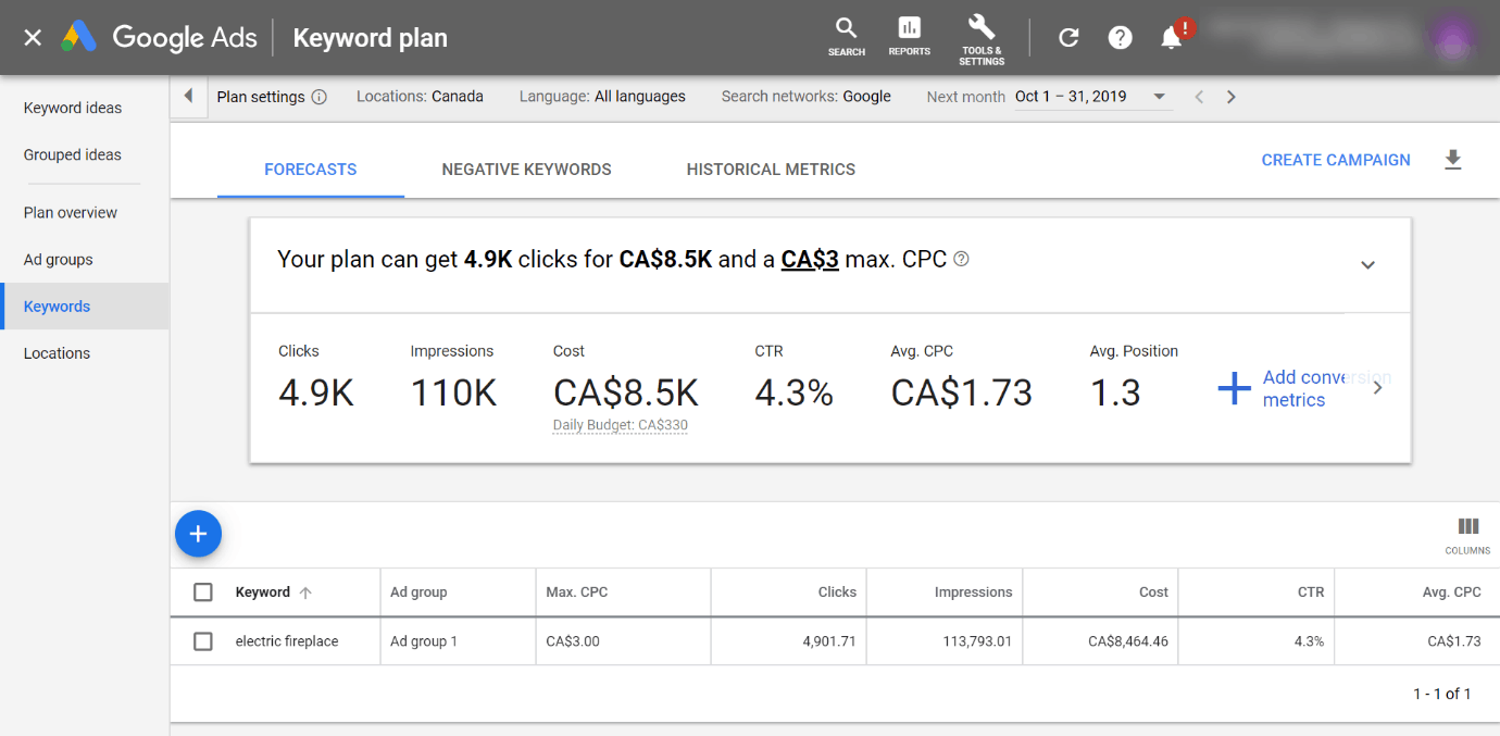 google keyword planner