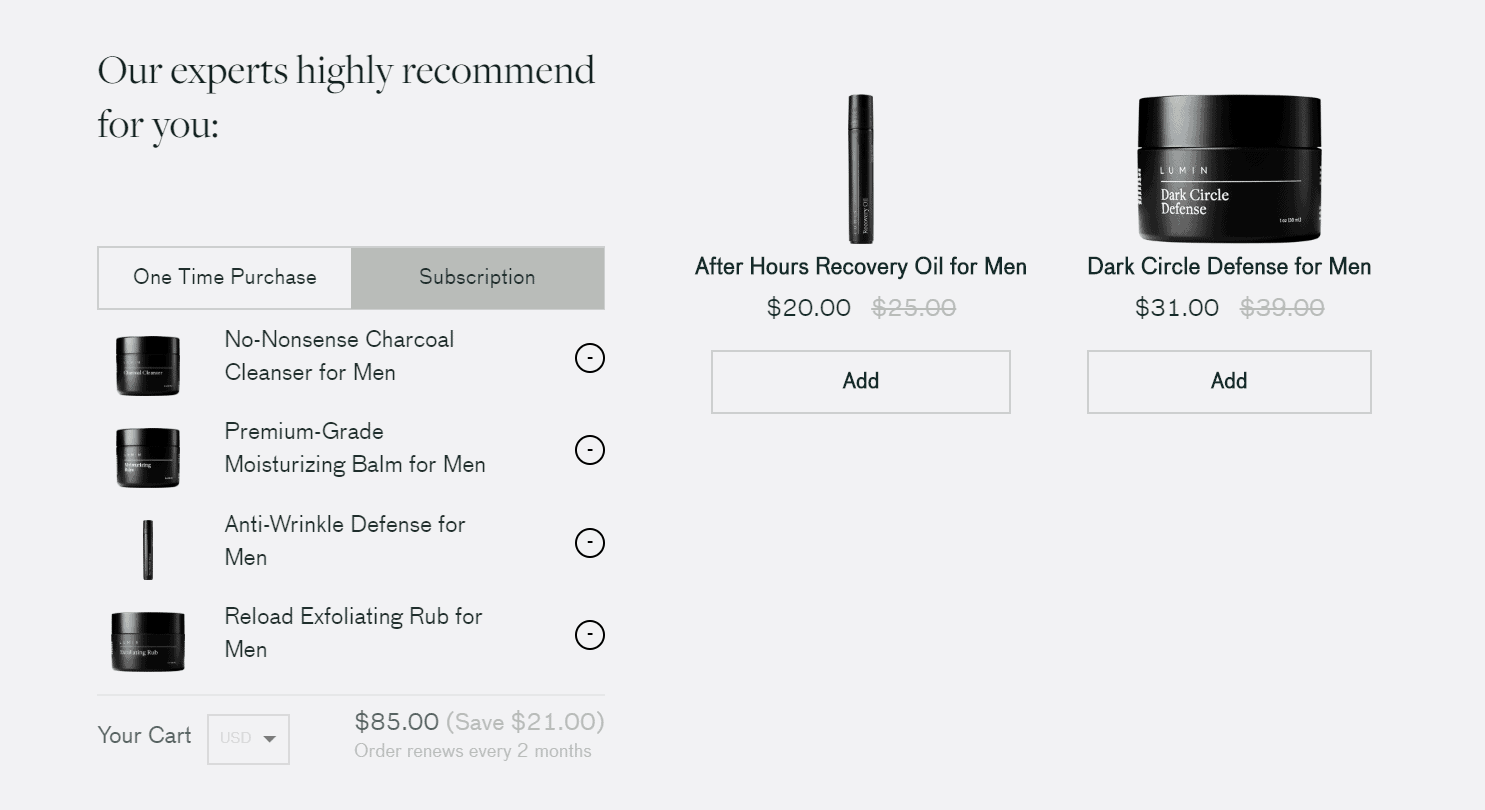 mens cosmetics online store subscription model