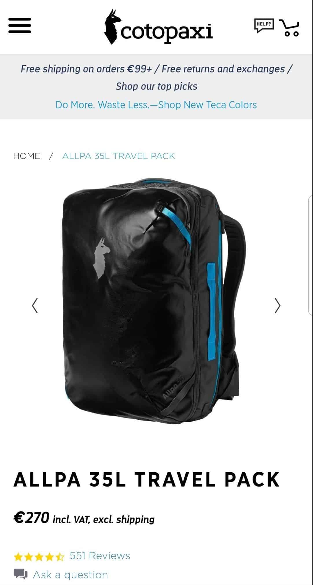 conditional free shipping on backpack online store