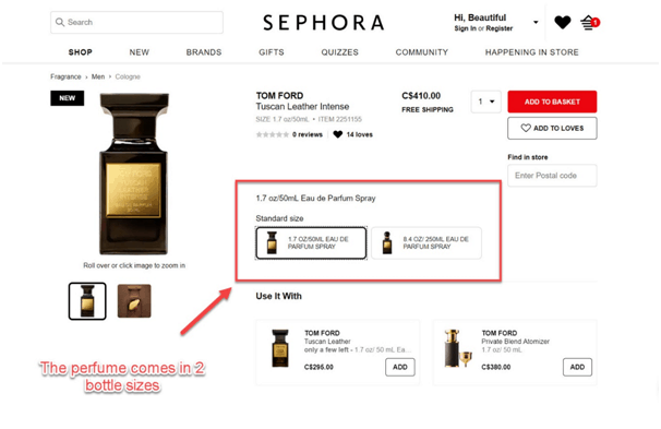 sephora perfume quantity breaks