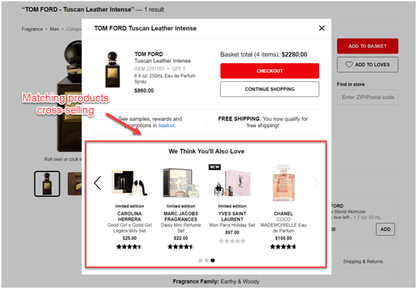 sephora matching products cross selling 