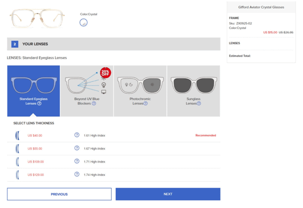 zeelool lenses options