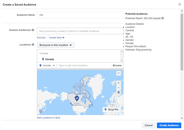 create a saved audience on facebook