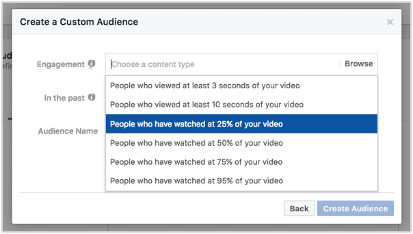 create a custom audience based on video views on facebook