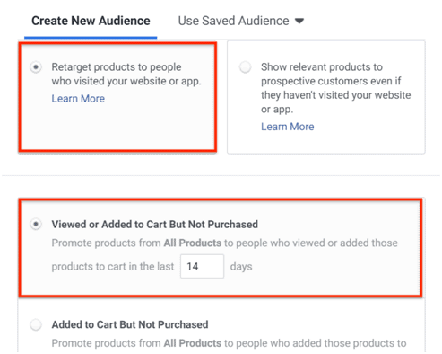 facebook audience based on people that added to cart but haven't purchased