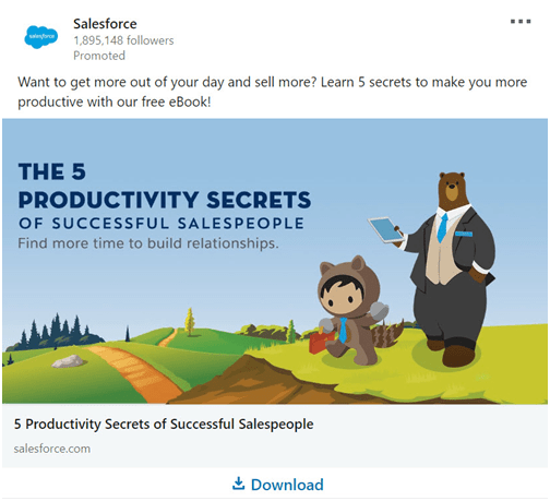 salesforce linkedin ad promoting a cheat sheet 