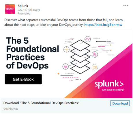 splunk linkedin ad promoting a free e-book