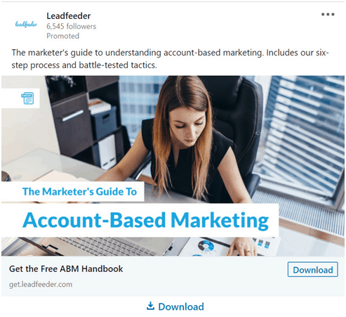 leadfeeder linkedin ad promoting a free guide on account-based marketing