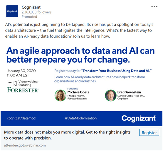 cognizant linkedin ad promoting a webinar