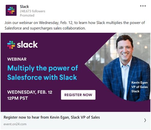 slack linkedin ad promoting a webinar 