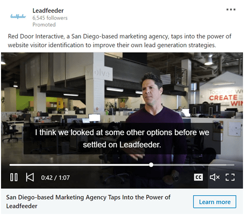 leadfeeder using linkedin video ads to promote customer testimonials 