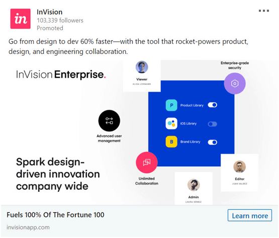 invision linkedin ad promoting their end offer 