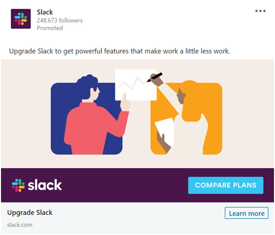 slack linkedin ad promoting a plan upgrade 