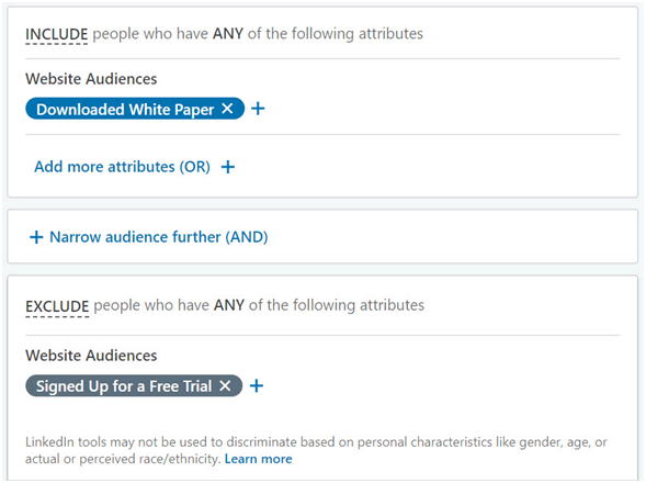 linkedin layering retargeting based on page visits and conversions