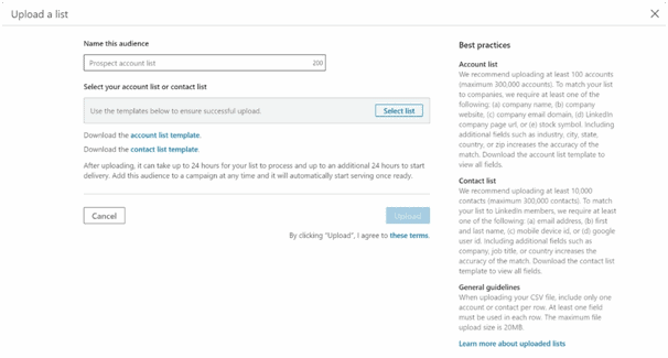 linkedin audience list uploading 