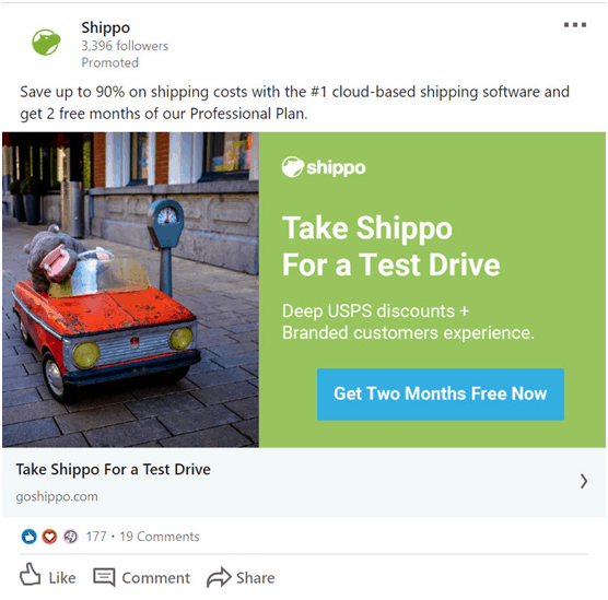 shippo offering paid plan promo on linkedin 