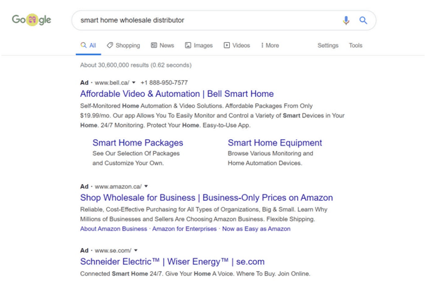 smart home wholesale distributor google ads