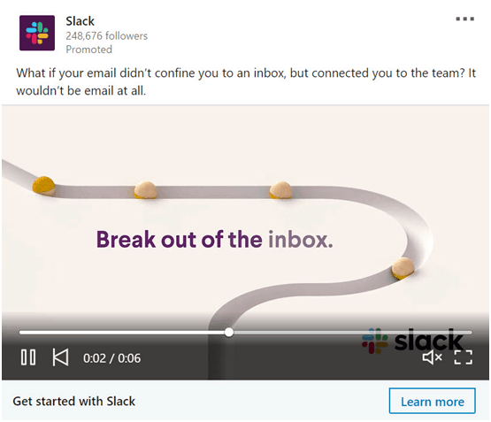 slack linkedin ad for the awareness stage