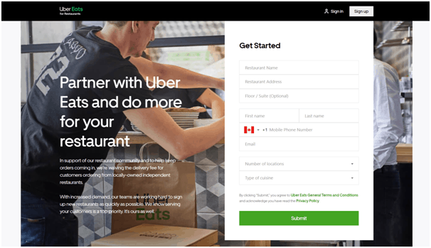 long lead generation form on uber eats landing page