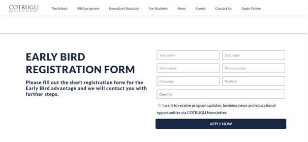 lead gen form on a landing page